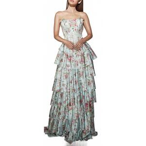 sachin and babi light blue dress Emerald Satin High Slit Prom Dress with Long Train main image 1